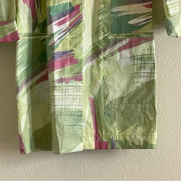 Vintage Melrose green & pink abstract waterproof trench coat - Picture 5 of 15